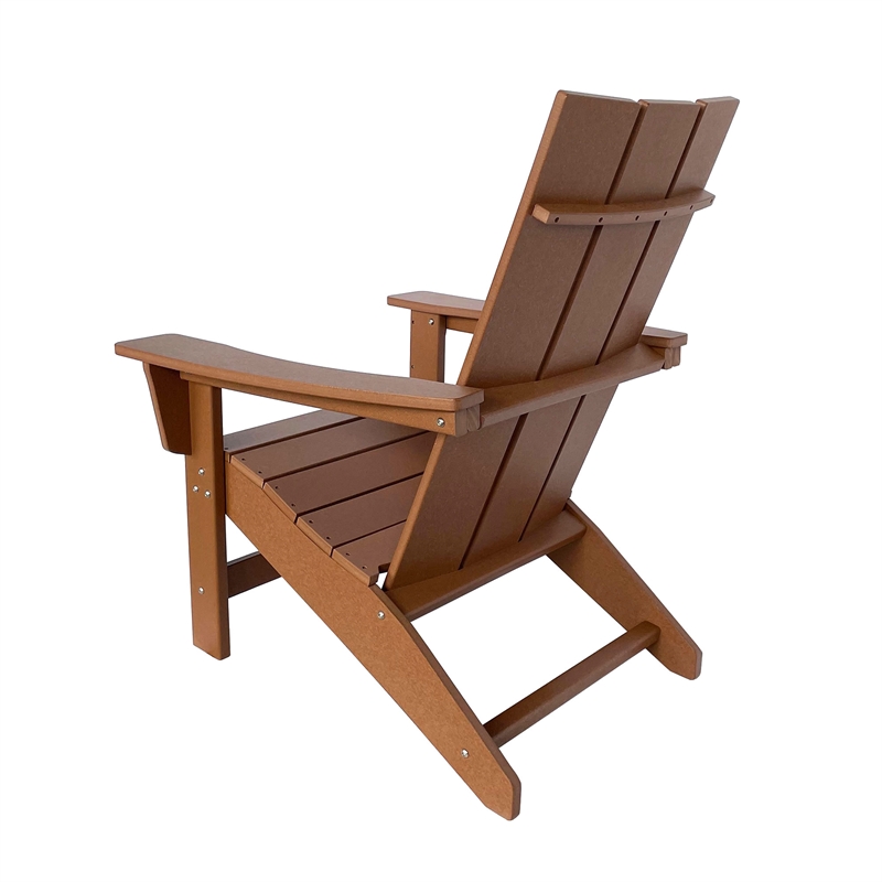 Shine Company Modern Resin All-Weather Patio Porch Adirondack Chair in Brown