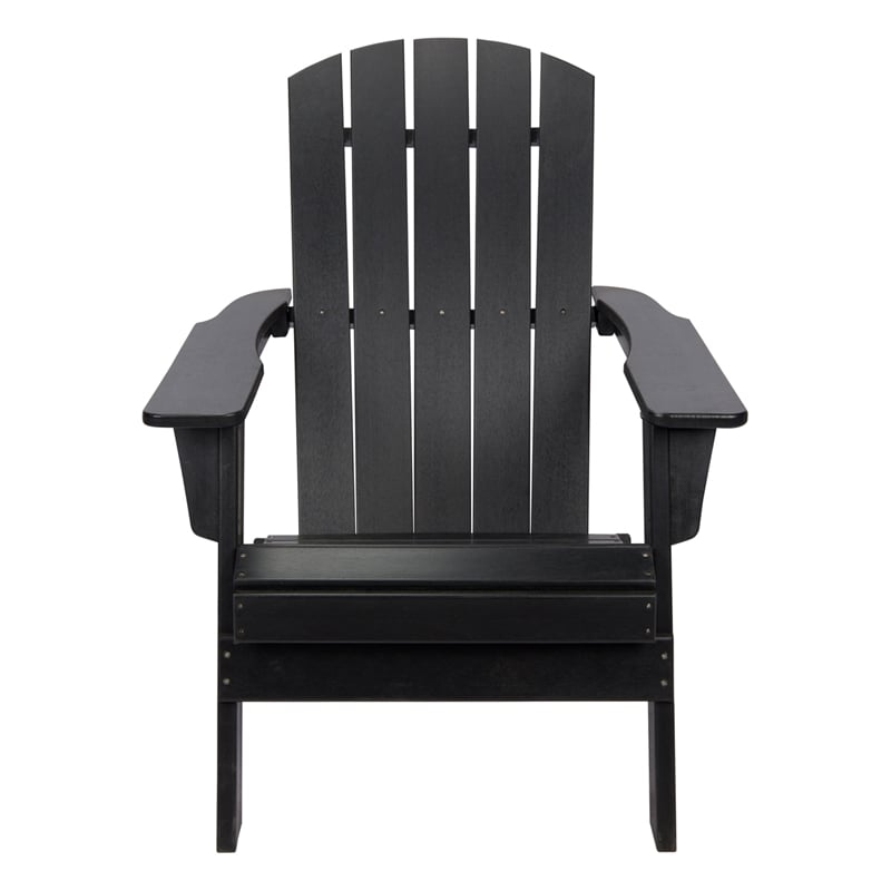 Shine Company All-Weather Resin Patio Porch Folding Adirondack Chair in Black