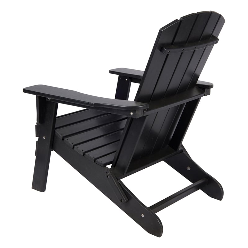 Shine Company All-Weather Resin Patio Porch Folding Adirondack Chair in Black