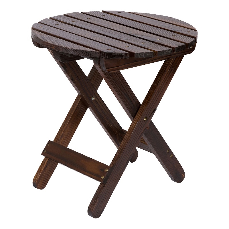Shine Company Adirondack Round Traditional Wood Foldable Side Table in Brown