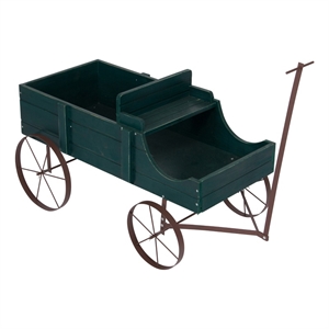 Shine Company Large Cedar Wood Decorative Buckboard Wagon Planter in Green