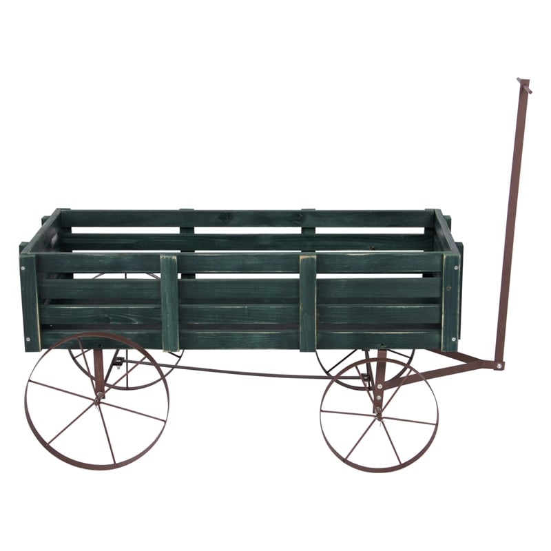 Shine Company Transitional Cedar Wood Decorative Wagon Garden Planter in Green