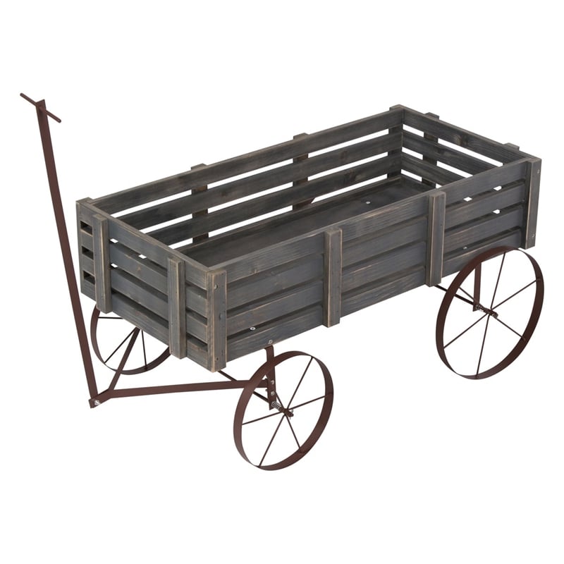Shine Company Transitional Cedar Wood Decorative Wagon Garden Planter in Gray