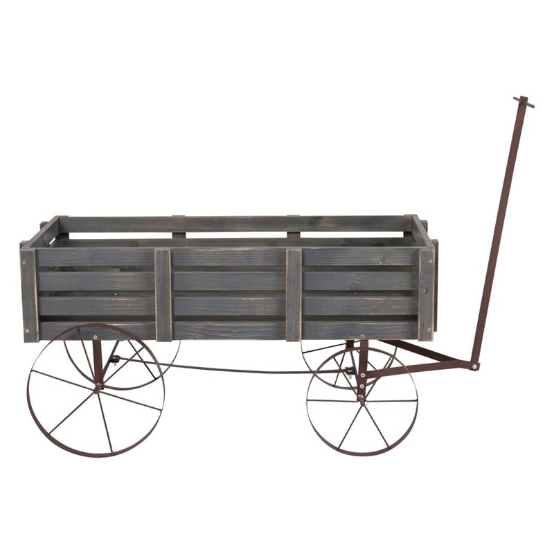 Shine Company Transitional Cedar Wood Decorative Wagon Garden Planter in Gray