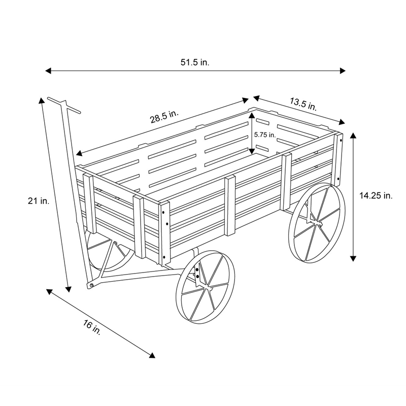 Shine Company Transitional Cedar Wood Decorative Wagon Garden Planter in Gray
