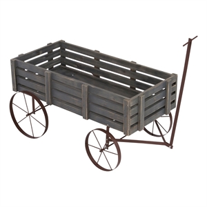 shine company transitional cedar wood decorative wagon garden planter in gray