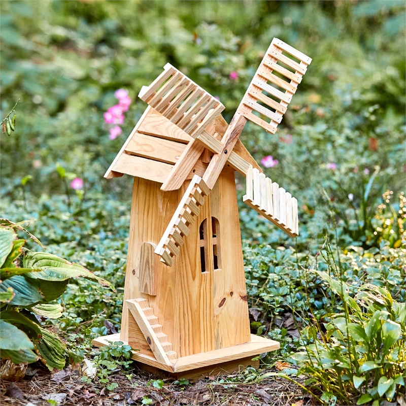 Shine Company Transitional Cedar Wood Decorative Wooden Windmill in Beige