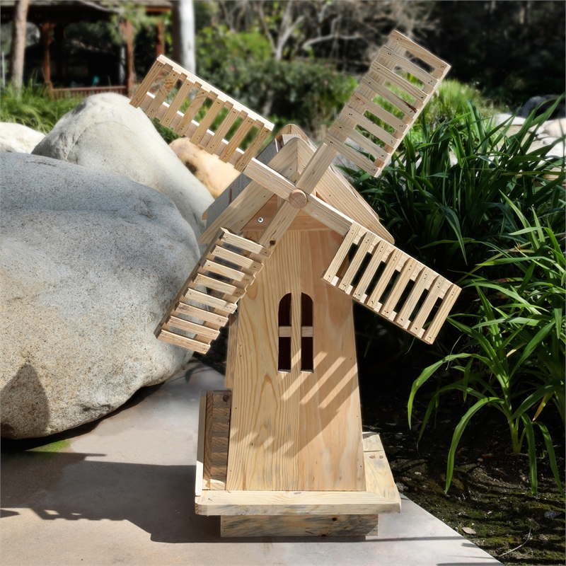 Shine Company Transitional Cedar Wood Decorative Wooden Windmill in Beige