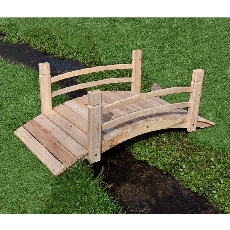 Shine Company Cedar Wood Garden Bridge with Handle Rails in Beige