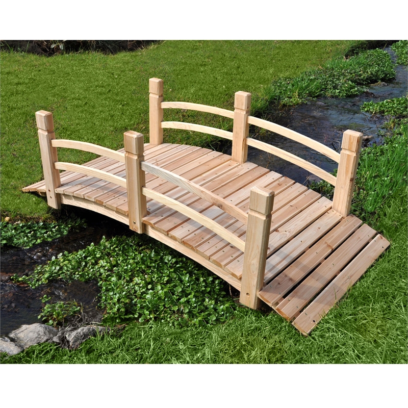 Shine Company Cedar Wood Garden Bridge with Handle Rails in Beige