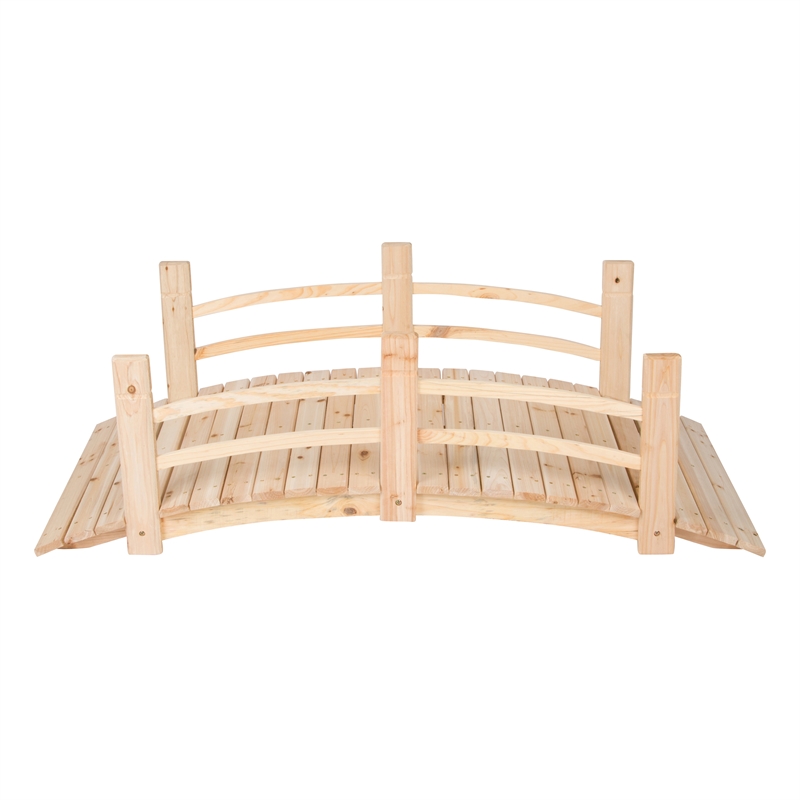 Shine Company Cedar Wood Garden Bridge with Handle Rails in Beige
