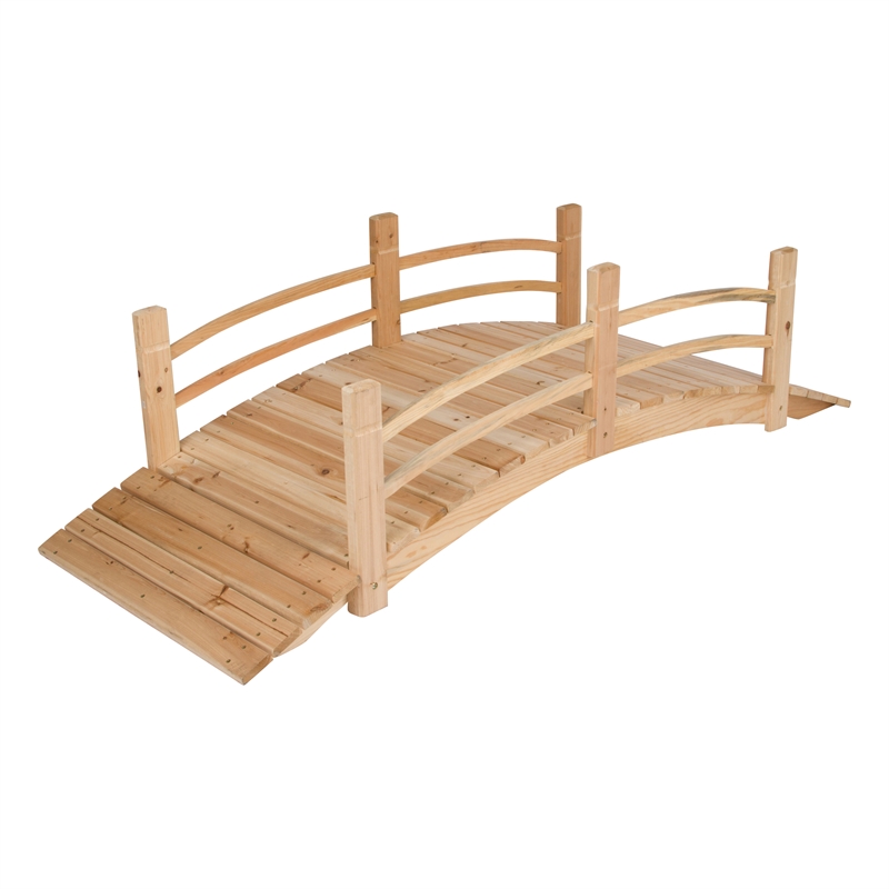 Shine Company Cedar Wood Garden Bridge with Handle Rails in Beige