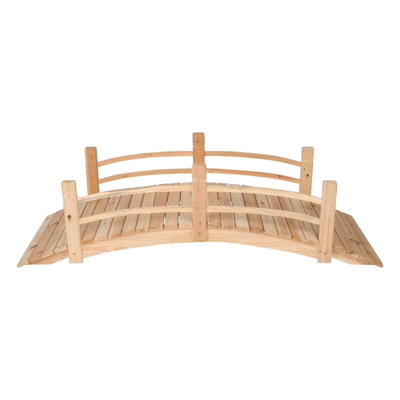 Shine Company Cedar Wood Garden Bridge with Handle Rails in Beige