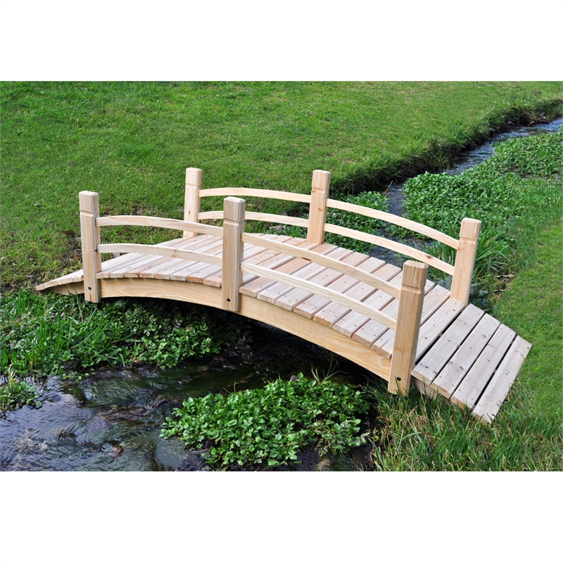 Shine Company Cedar Wood Garden Bridge with Handle Rails in Beige