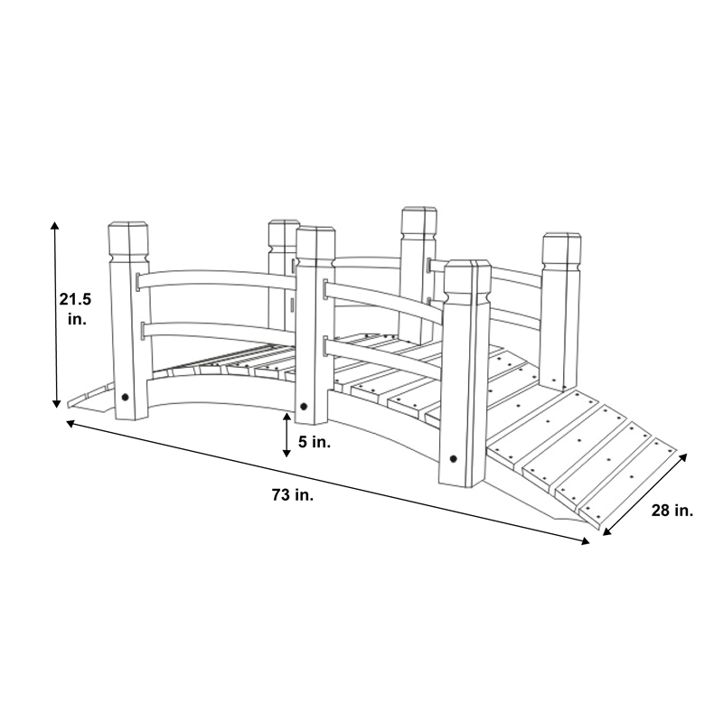 Shine Company Cedar Wood Garden Bridge with Handle Rails in Beige