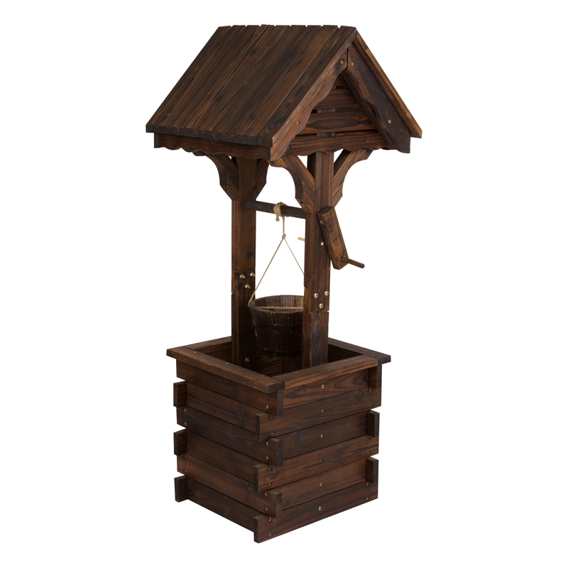 Shine Company Transitional Cedar Wood Decorative Wishing Well in Brown
