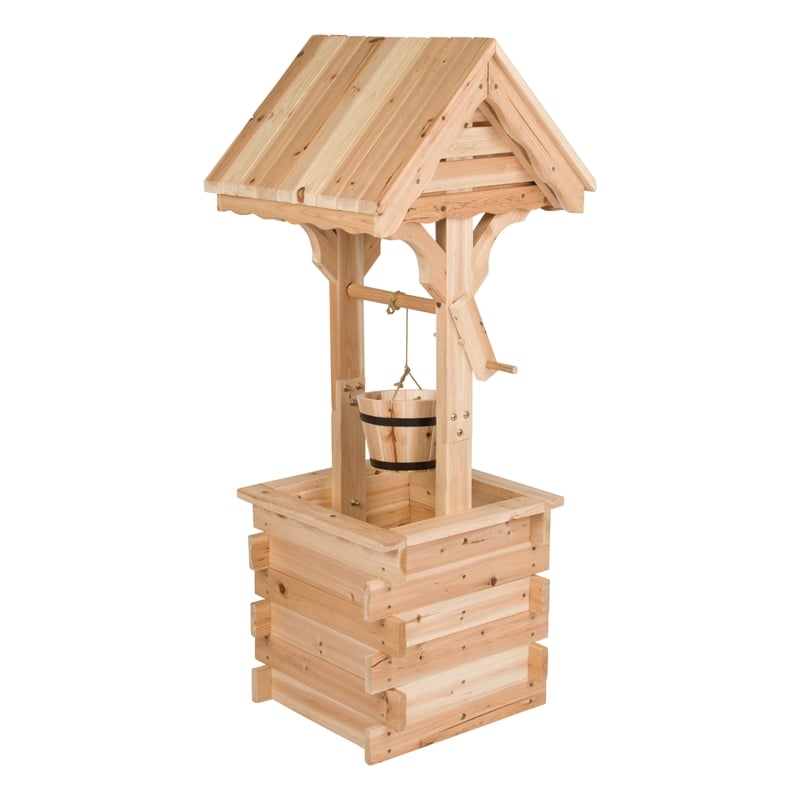 Shine Company Transitional Cedar Wood Decorative Wishing Well in Beige