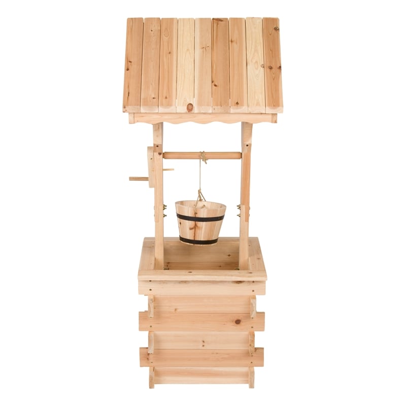 Shine Company Transitional Cedar Wood Decorative Wishing Well in Beige