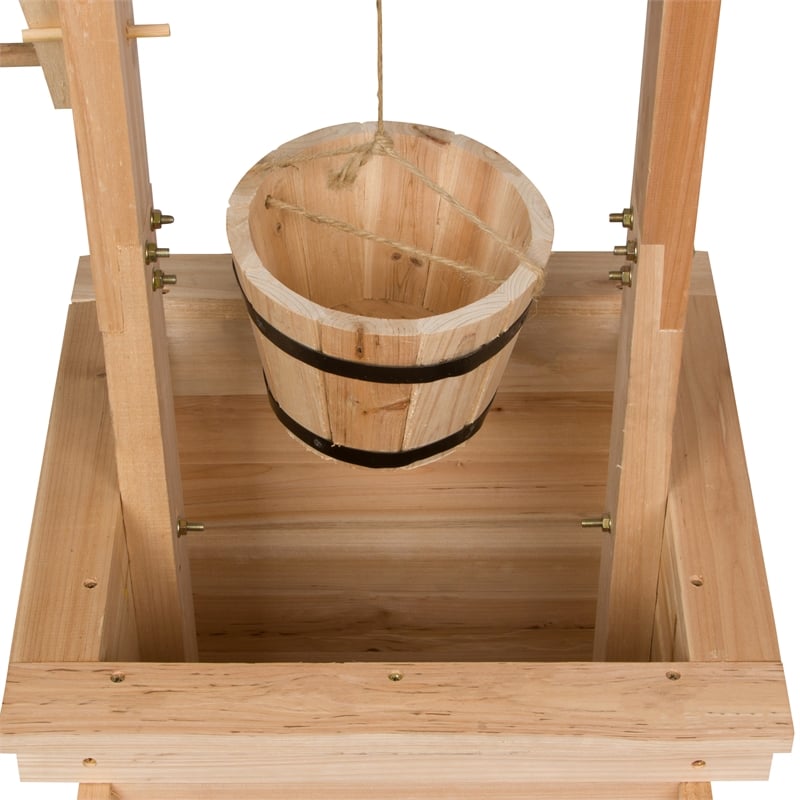 Shine Company Transitional Cedar Wood Decorative Wishing Well in Beige