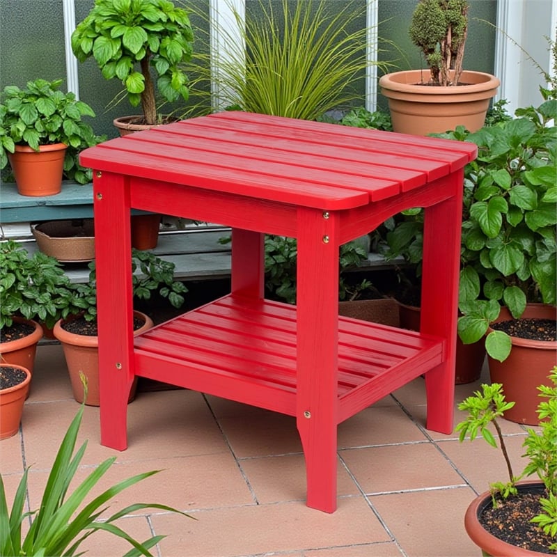 Shine Company Rectangular Traditional Wood Indoor/Outdoor Side Table in Red