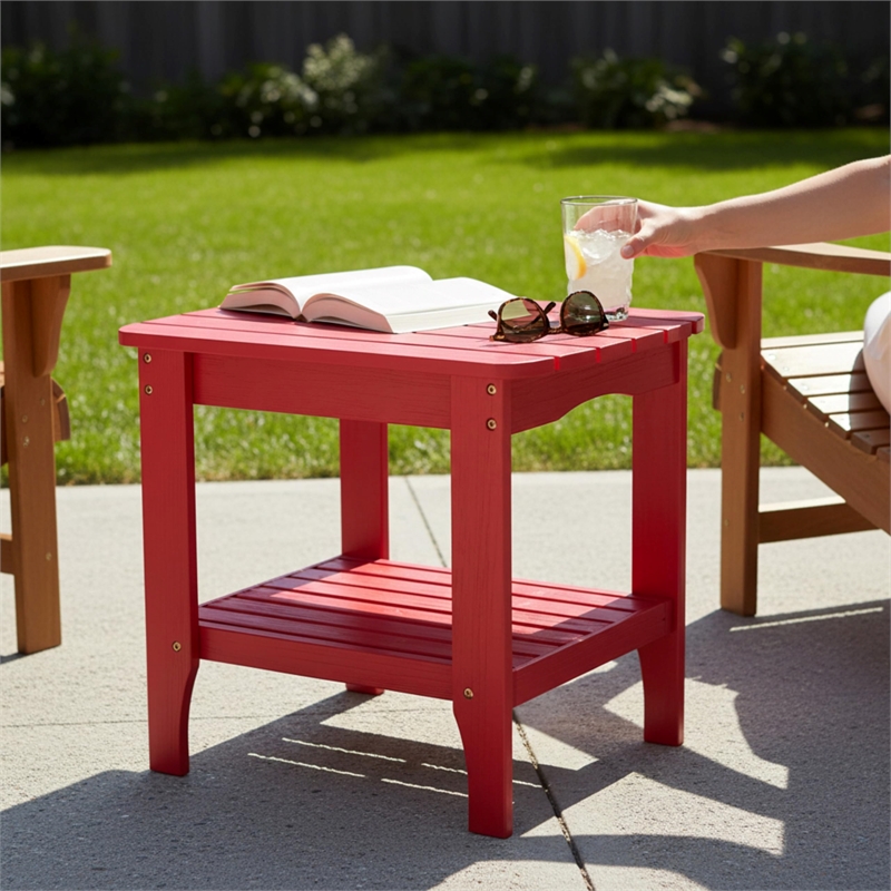 Shine Company Rectangular Traditional Wood Indoor/Outdoor Side Table in Red