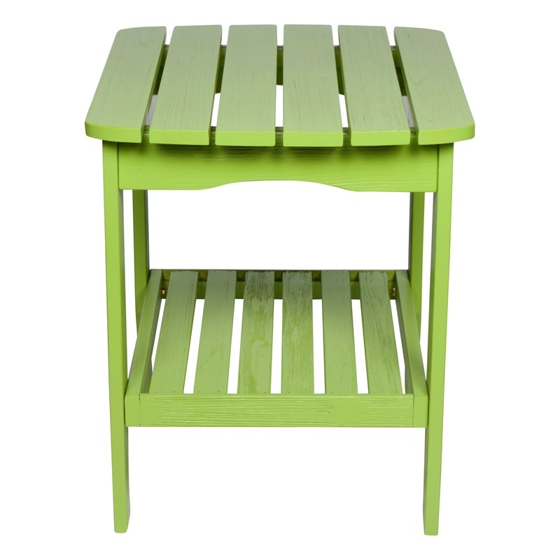 Shine Company Rectangular Traditional Wood Indoor/Outdoor Side Table in Green
