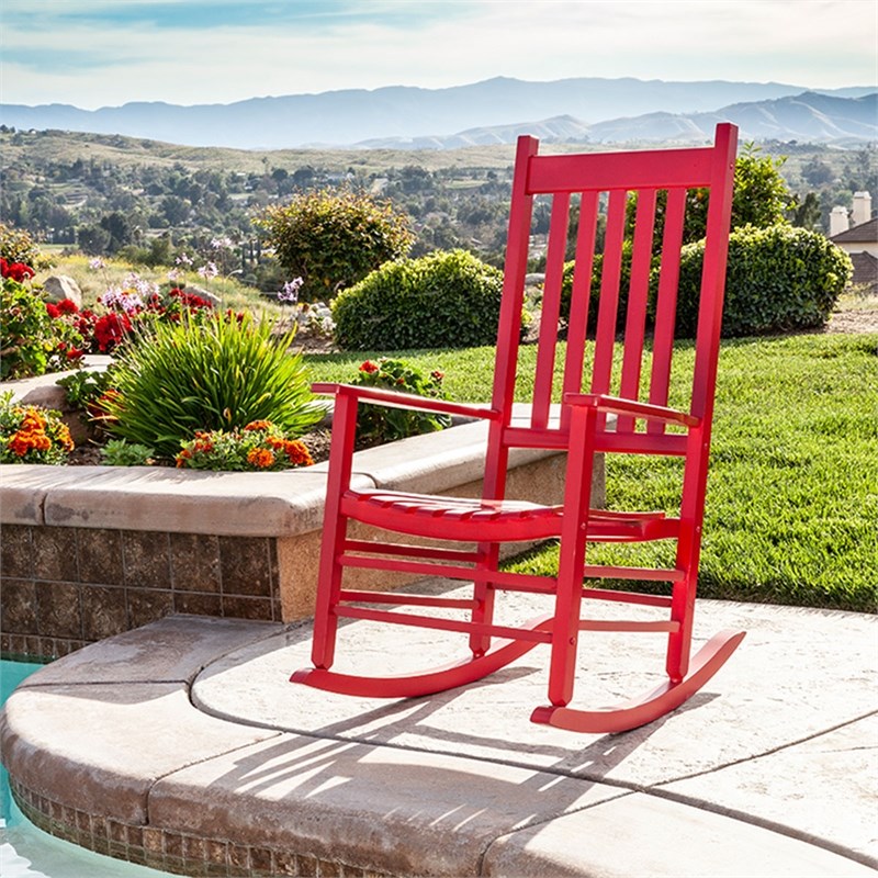 Shine Company Traditional Hardwood Indoor/Outdoor Patio Porch Rocker in Red