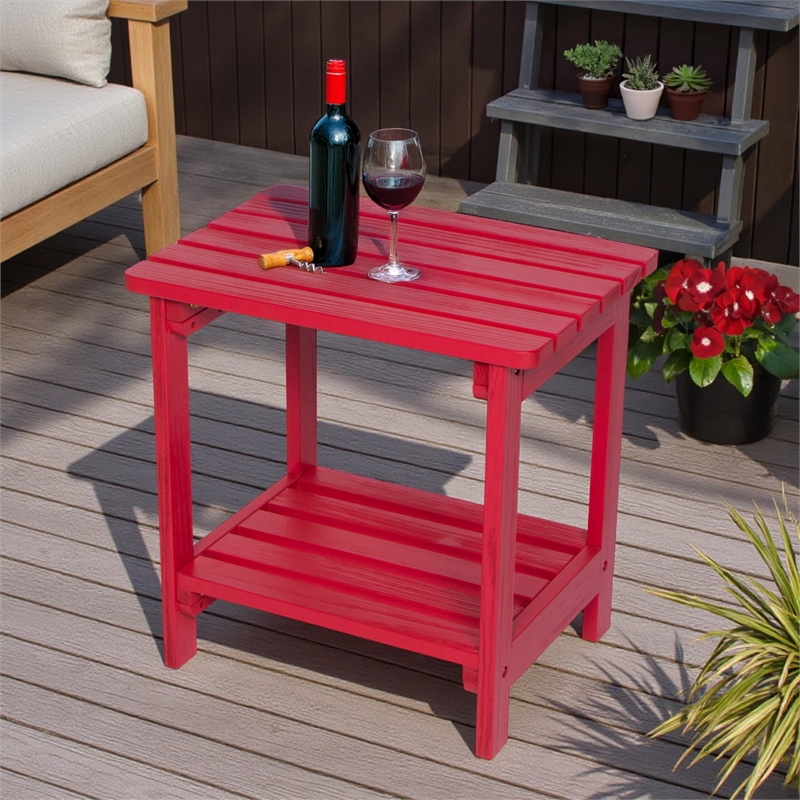 Shine Company Rectangular Traditional Wooden Indoor/Outdoor Side Table in Red