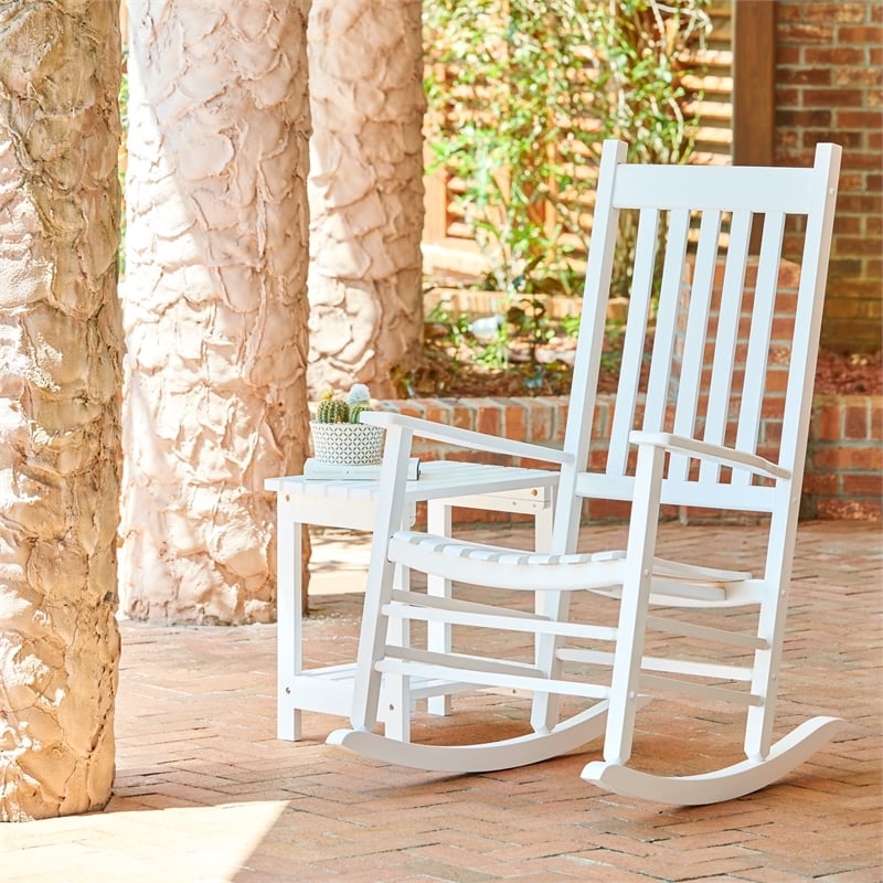Shine Company Traditional Hardwood Indoor/Outdoor Patio Porch Rocker in White