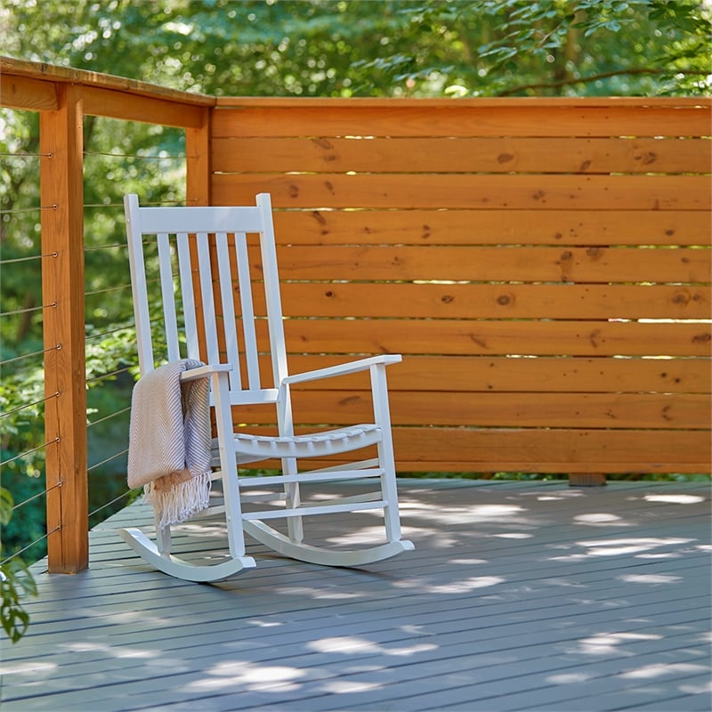 Shine Company Traditional Hardwood Indoor/Outdoor Porch Rocker in White