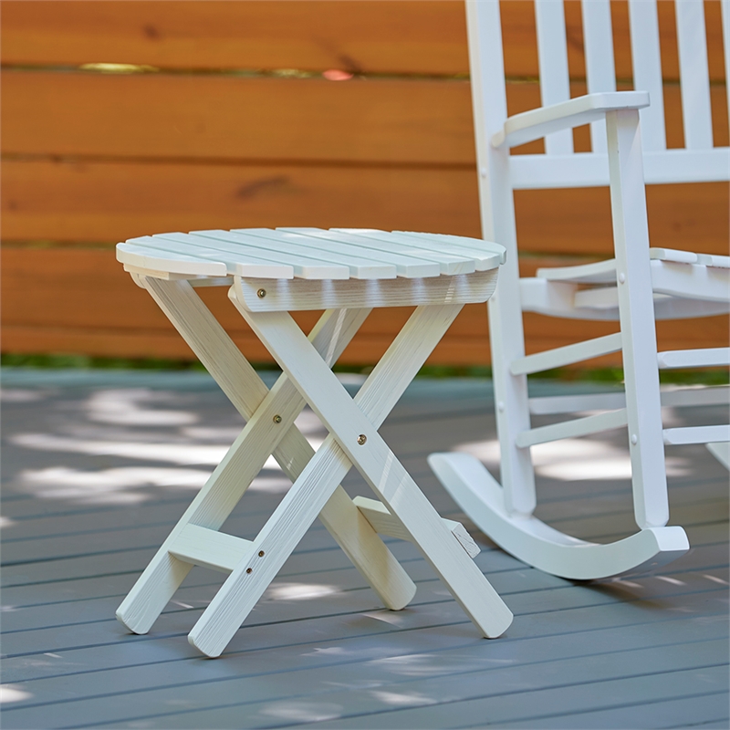 Shine Company Adirondack Round Cedar Wood Foldable Side Table in White