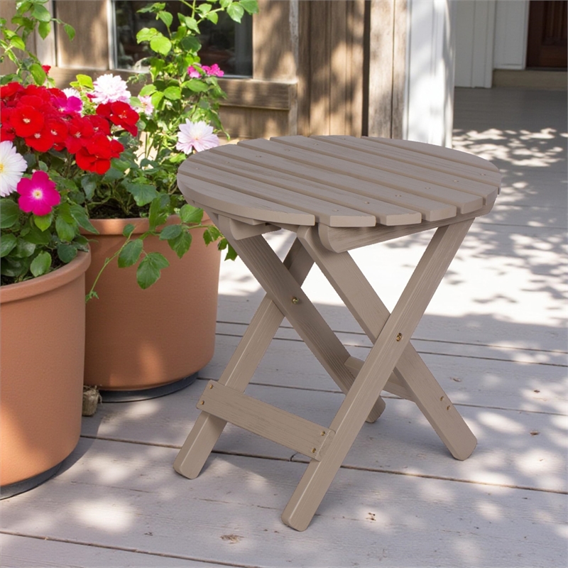 Shine Company Adirondack Round Cedar Wood Foldable Side Table in Gray