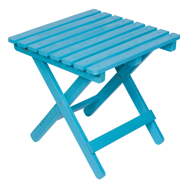 Shine Company Adirondack Square Cedar Wood Foldable Side Table in Blue
