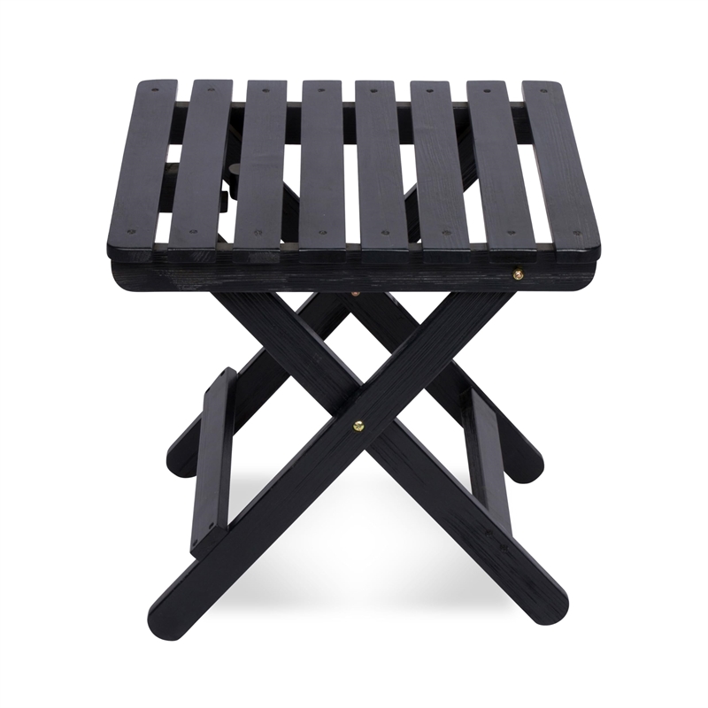 Shine Company Adirondack Square Cedar Wood Foldable Side Table in Black