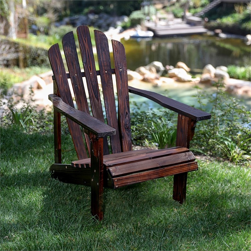 Shine Company Traditional Cedar Wood Patio Porch Adirondack Chair in Brown