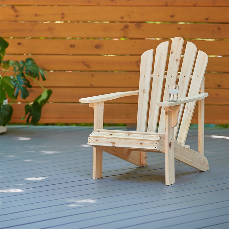 Shine Company Traditional Cedar Wood Patio Porch Adirondack Chair in Beige
