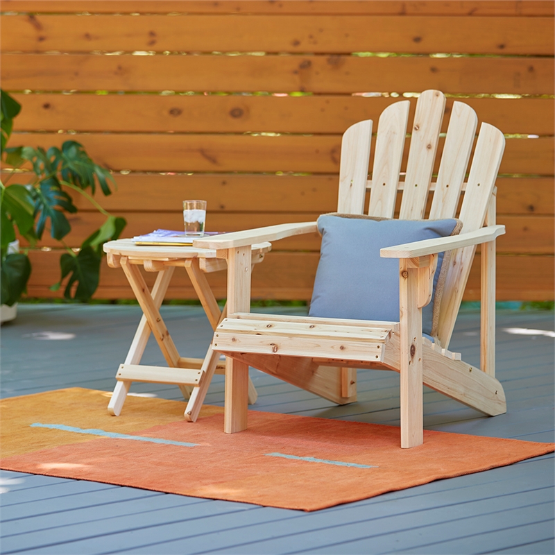 Shine Company Traditional Cedar Wood Patio Porch Adirondack Chair in Beige