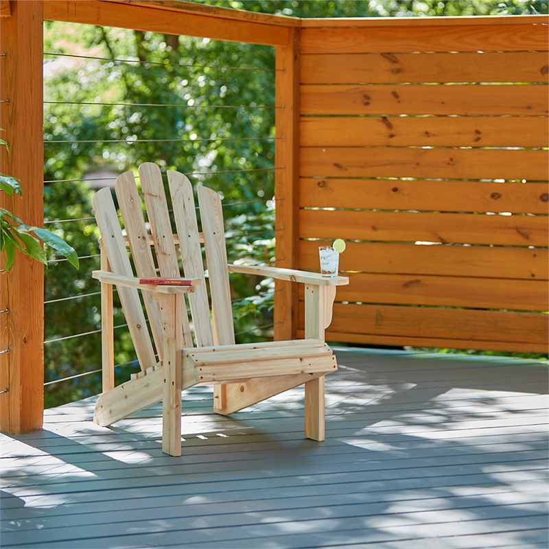 Shine Company Traditional Cedar Wood Patio Porch Adirondack Chair in Beige