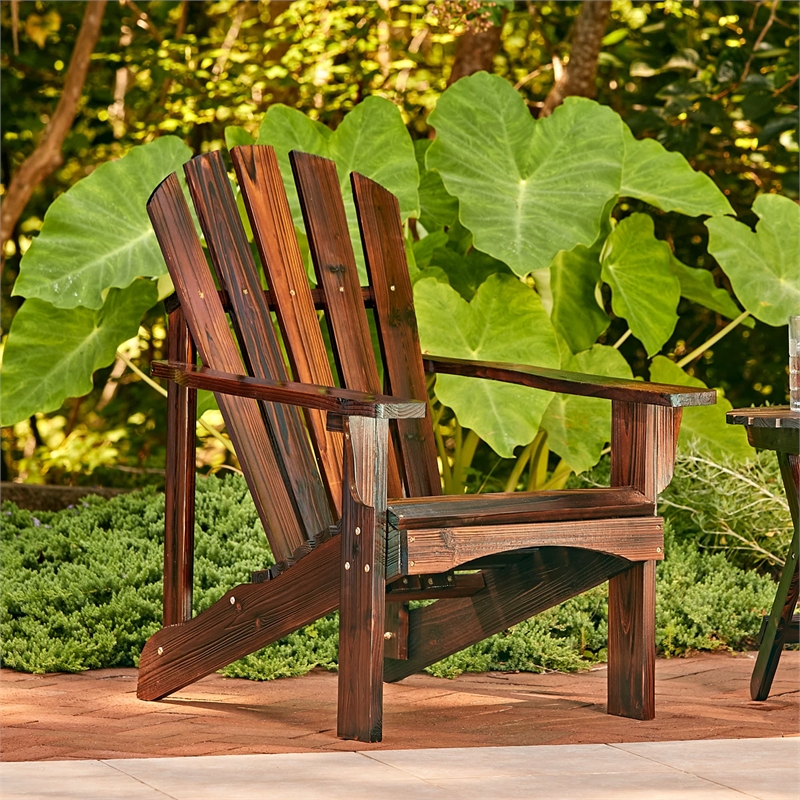 Shine Company Traditional Cedar Wood Patio Deck Adirondack Chair in Brown