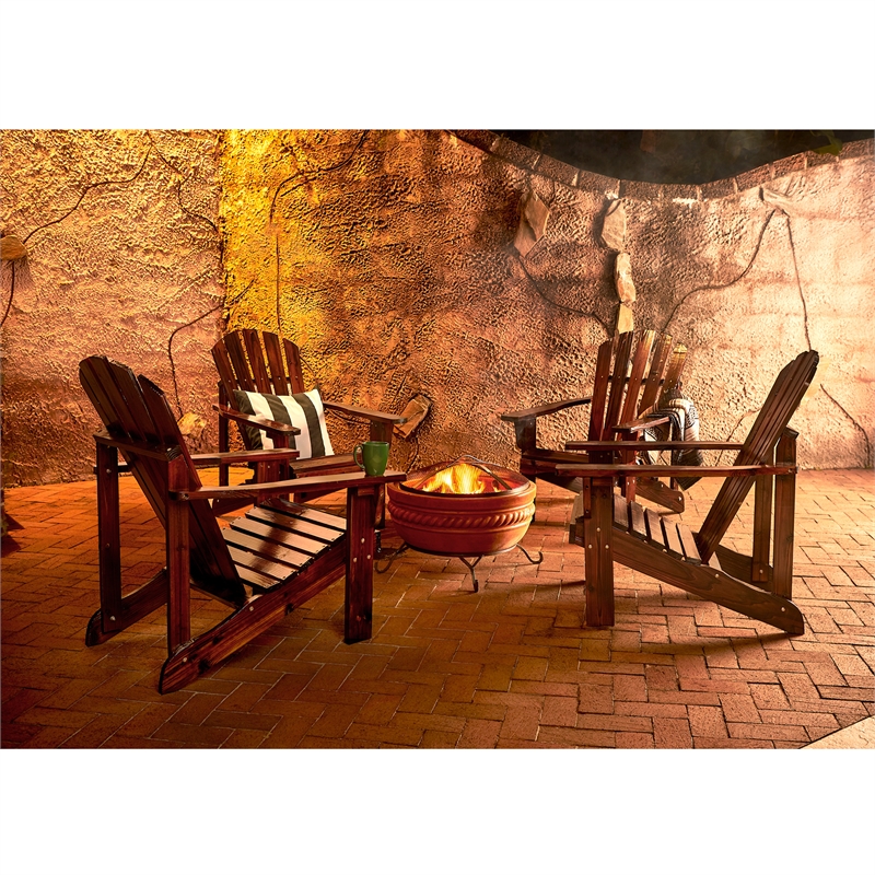 Shine Company Traditional Cedar Wood Patio Deck Adirondack Chair in Brown