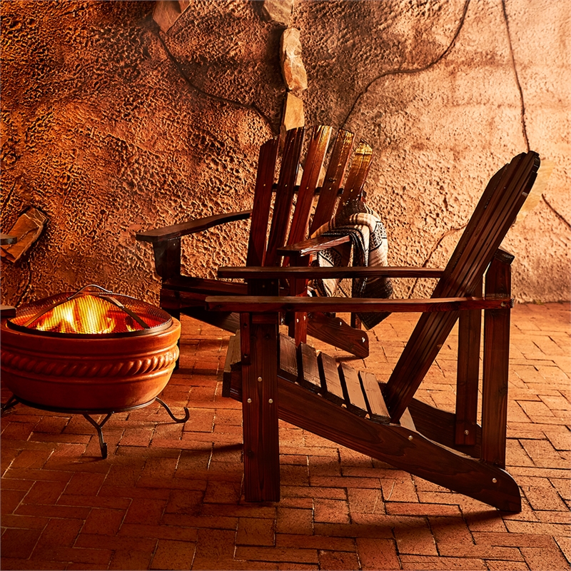 Shine Company Traditional Cedar Wood Patio Deck Adirondack Chair in Brown