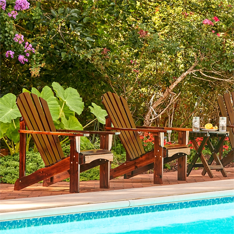 Shine Company Traditional Cedar Wood Patio Deck Adirondack Chair in Brown