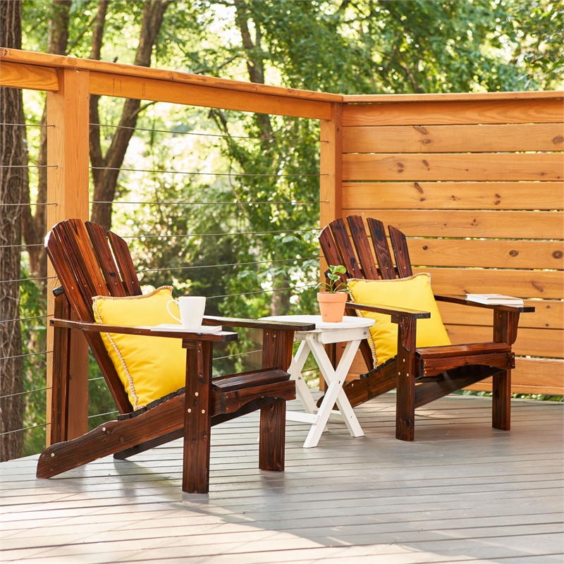 Shine Company Traditional Cedar Wood Patio Deck Adirondack Chair in Brown