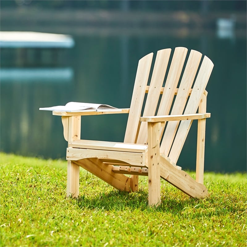 Shine Company Traditional Cedar Wood Patio Deck Adirondack Chair in Beige