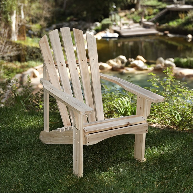 Shine Company Traditional Cedar Wood Patio Deck Adirondack Chair in Beige