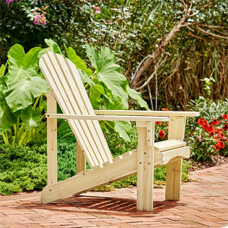 Shine Company Traditional Cedar Wood Patio Deck Adirondack Chair in Beige