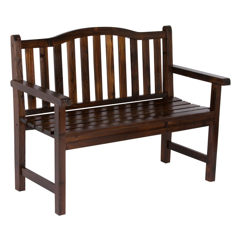 Shine Company Traditional Cedar Wood Patio Porch Garden Bench in Brown