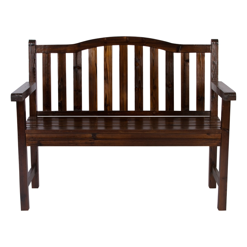 Shine Company Traditional Cedar Wood Patio Porch Garden Bench in Brown