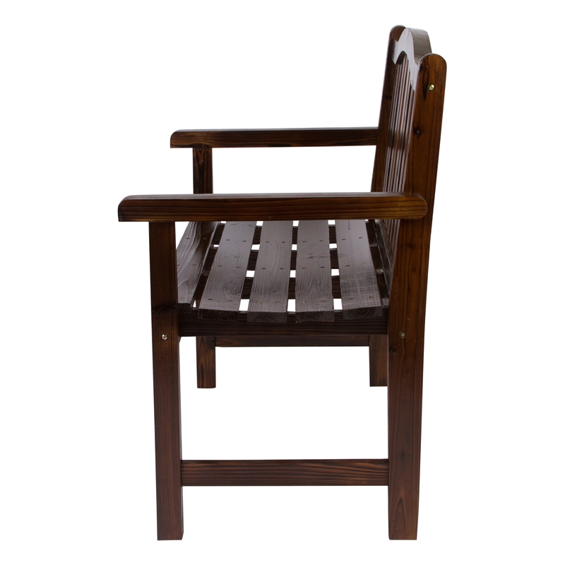 Shine Company Traditional Cedar Wood Patio Porch Garden Bench in Brown
