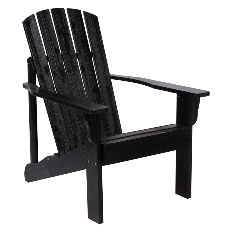Shine Company Traditional Cedar Wood Patio Firepit Adirondack Chair in Black